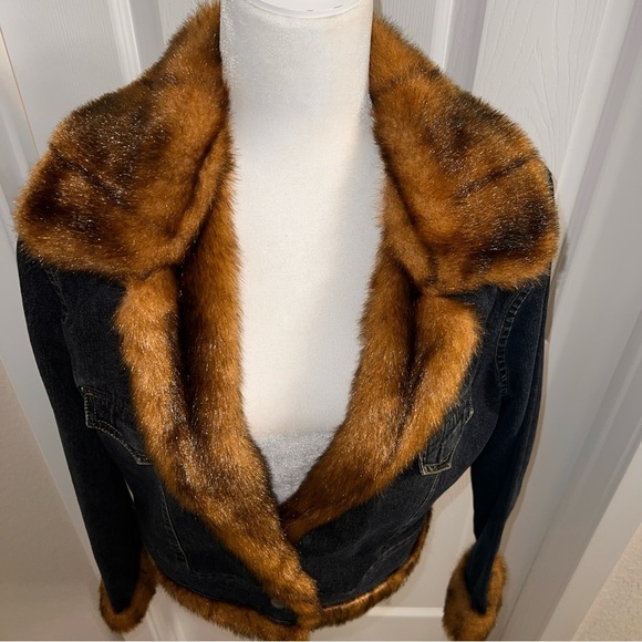 No Boundaries Vintage Y2K 90s Mobwife Faux Fur Denim Preppy Jacket - Picture 3 of 8